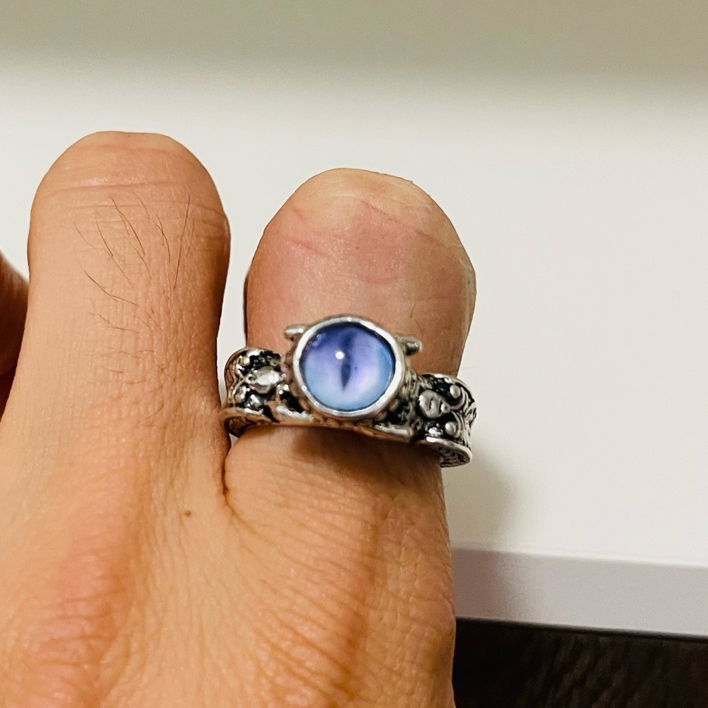 Brand New Unisex Size 2 Amethyst Cat-Eye Ring Stainless Steel Adjustable Size - Picture 5 of 7